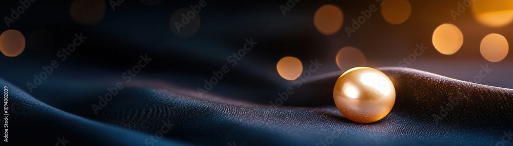 A single pearl on smooth fabric, illuminated by soft bokeh lights, capturing elegance and luxury. A single pearl on smooth fabric, illuminated by soft bokeh lights, capturing elegance and luxury.