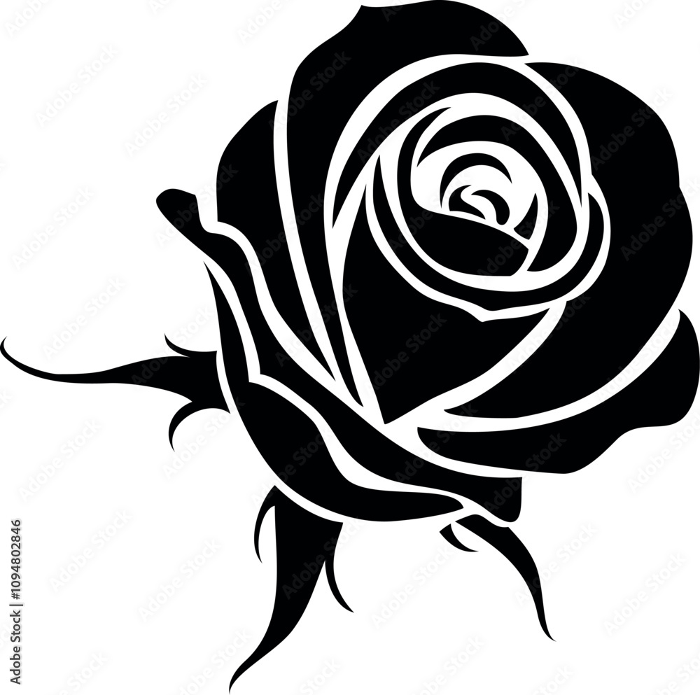 Rose black silhouette. Flower stencil. Floral tattoo Rose black silhouette. Flower stencil. Floral tattoo