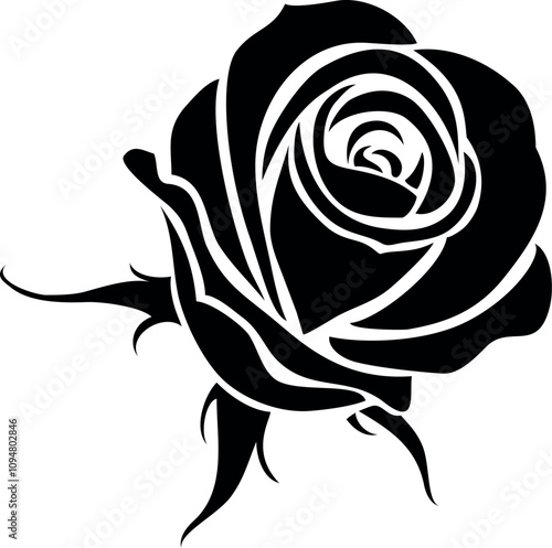 Rose black silhouette. Flower stencil. Floral tattoo