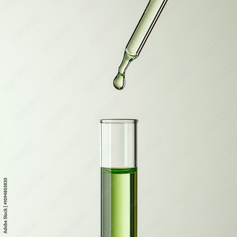Laboratory Glassware with Green Liquid and Pipette Laboratory Glassware with Green Liquid and Pipette