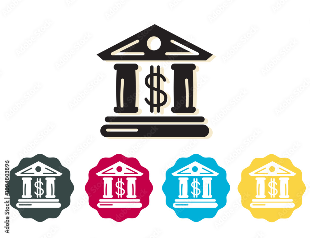 Bank Building Icon with Dollar Sign - Stock Icon Bank Building Icon with Dollar Sign - Stock Icon