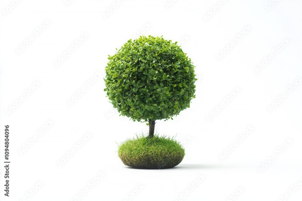 A small lush green tree showcasing vibrant leaves on a rounded grass base. A small lush green tree showcasing vibrant leaves on a rounded grass base.