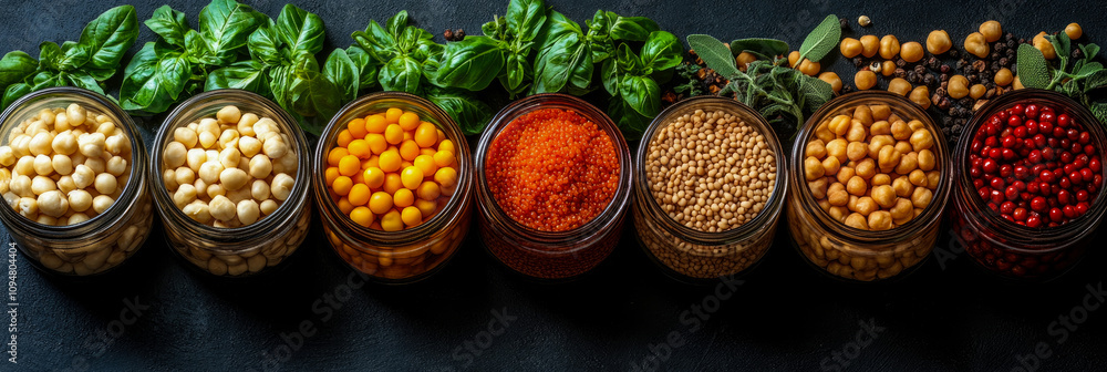 custom made wallpaper toronto digitalVarious ingredients including herbs and spices are arranged in glass jars, showcasing vibrant colors and textures in a modern kitchen display