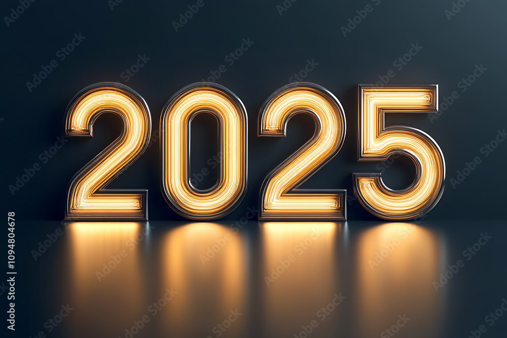 A 3D rendering prominently highlighting the year 