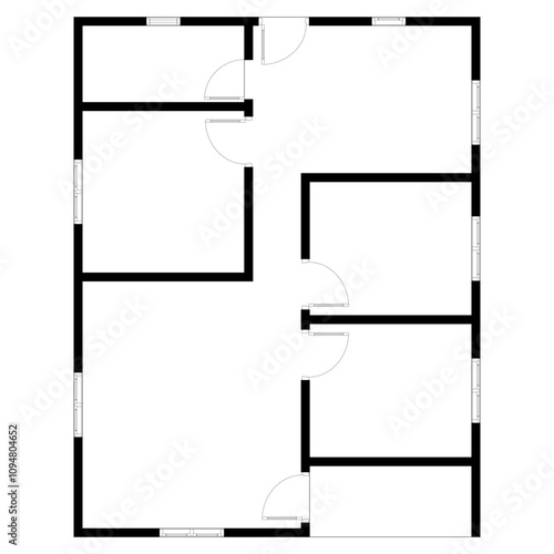 Black and White floor plan of a modern unfurnished house for your design. Suburban house vector blueprint. Architectural background.