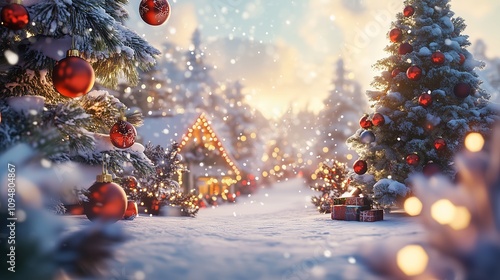 クリスマスと雪とツリー