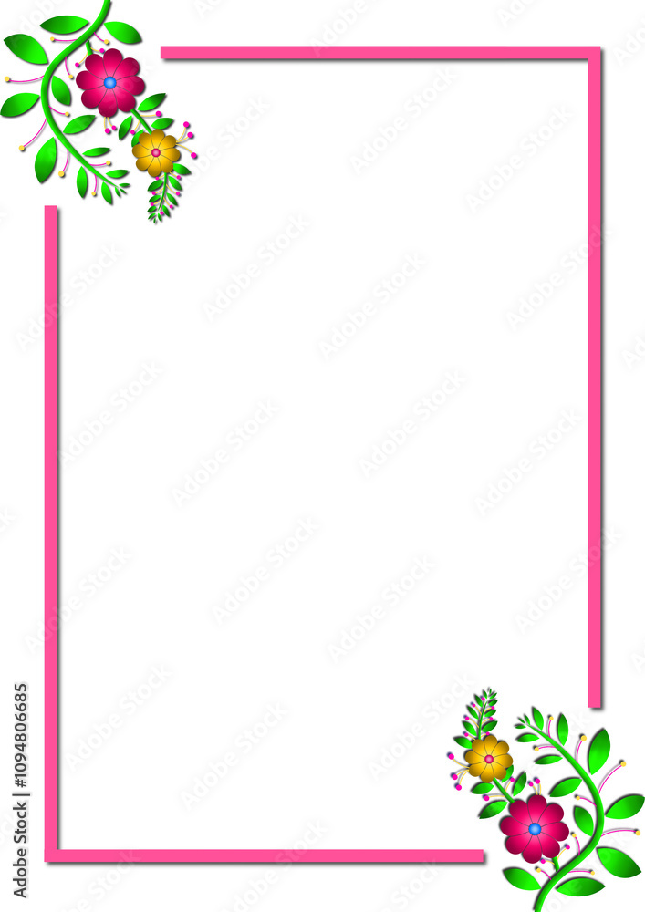 Obraz premium pink border frame with flowers and leaf