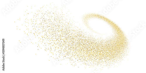 Splash of golden glitter, glittery stardust explosion, shimmering spray effect, festive holiday particles. Vector illustration.