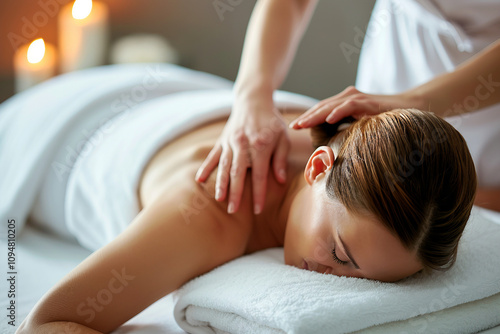 Spa client receiving a face mask treatment from beautician generative ai design