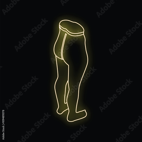 Neon yellow glowing silhouette of tights on a black background