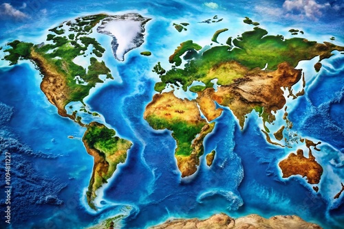Aerial View of a Global Map Created with Drone Photography, Showcasing the Continents, Oceans, and Major Geographic Features in High Definition for Educational and Creative Use