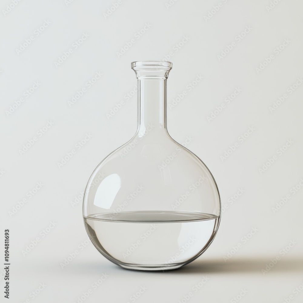Clear Glass Flask with Water on White Background Clear Glass Flask with Water on White Background