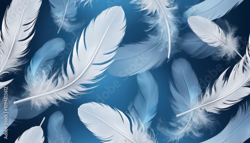 Light and airy blue and white ethereal feathers floating against a gradient background