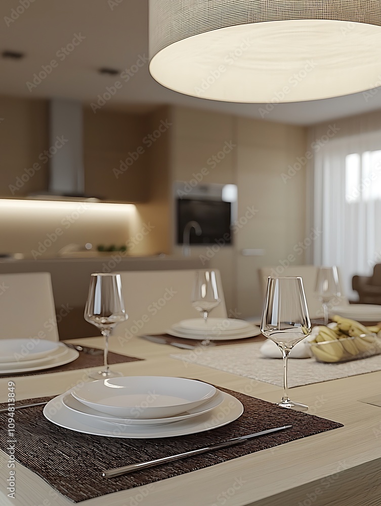 Modern dining table setting with elegant tableware and minimalist decor. Modern dining table setting with elegant tableware and minimalist decor.