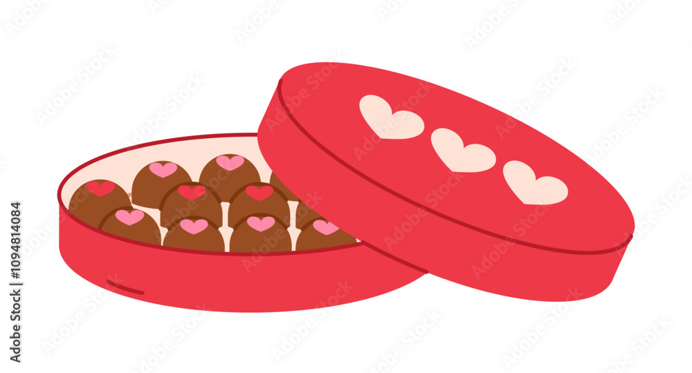 Open box of chocolates. Valentine's day gift. Isolated flat vector illustration Open box of chocolates. Valentine's day gift. Isolated flat vector illustration