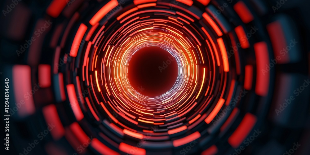 A digital tunnel with vibrant red and orange lights, creating a mesmerizing visual effect that draws the viewer's attention inward. A digital tunnel with vibrant red and orange lights, creating a mesmerizing visual effect that draws the viewer's attention inward.