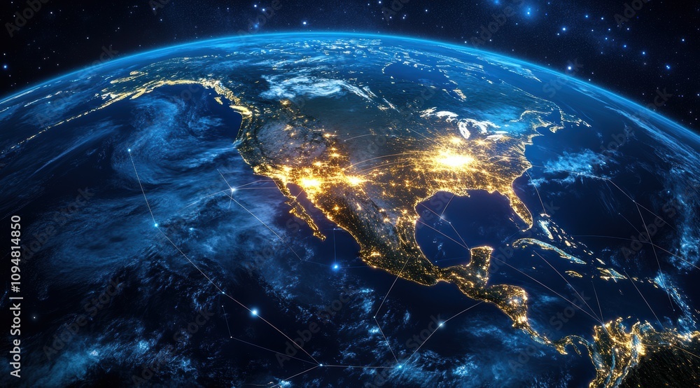 Obraz premium 3D rendering of the Earth glowing blue with lights