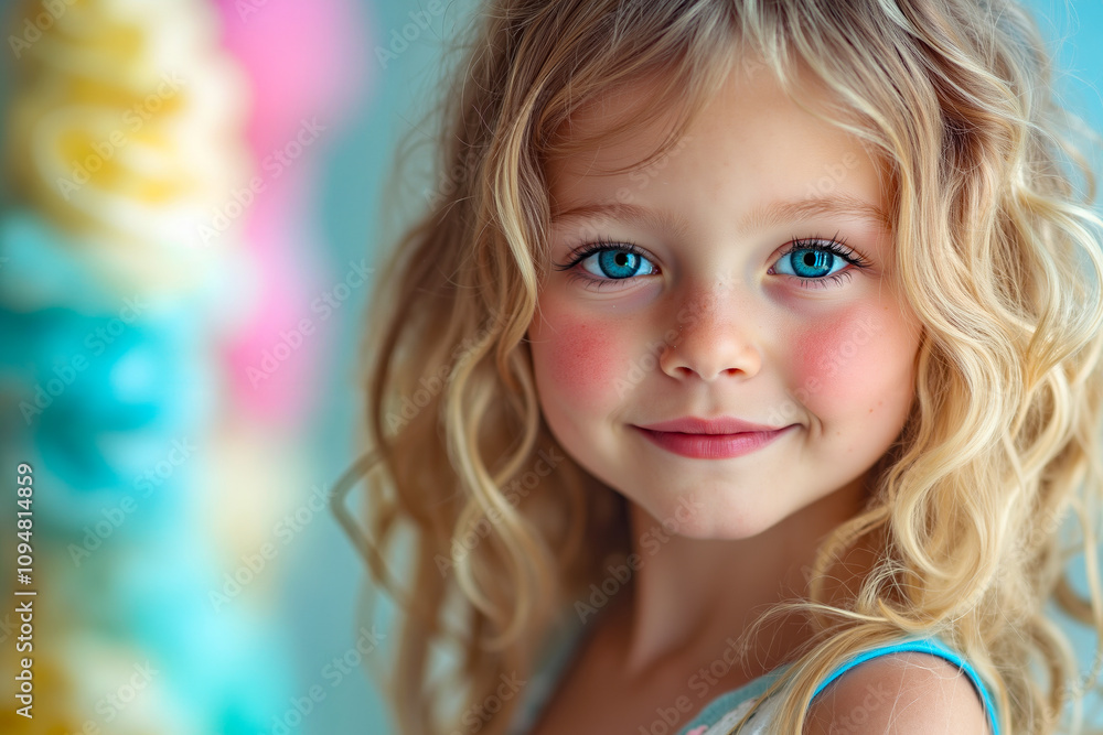 A little girl with blue eyes and curly blonde hair A little girl with blue eyes and curly blonde hair