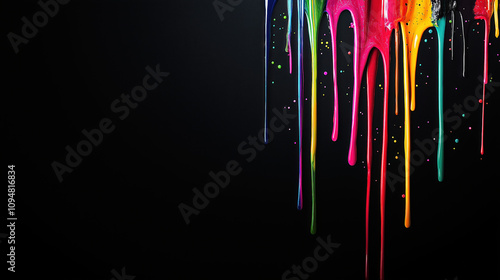 Colorful paint splashes isolated on black background