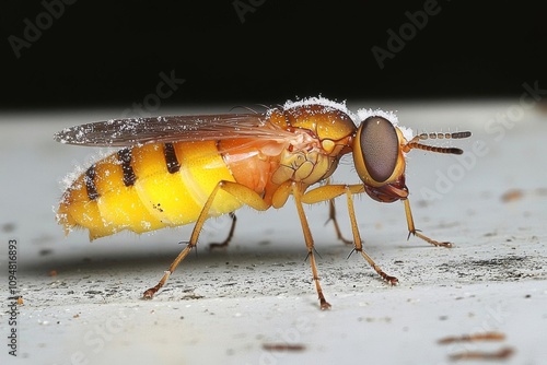 glitch,  midge with cottony downy fluff landing outside on a table dark atmosphere snow wallpaper , isolated on white background,  , copy space, copy space for text, photo