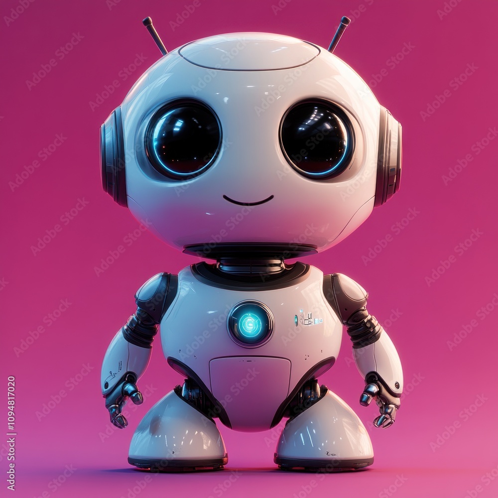 Cute White Robot with Big Eyes Cute White Robot with Big Eyes