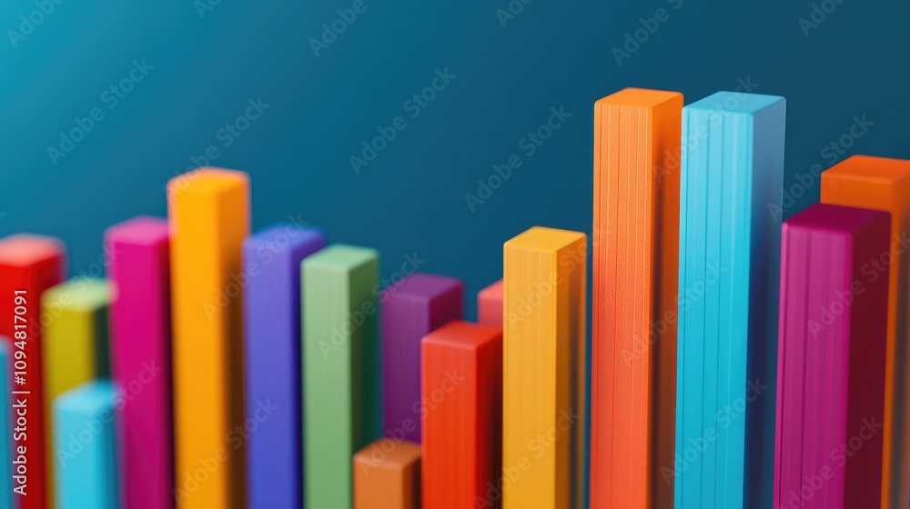 A bold and colorful 3D bar chart with animated elements, showcasing fluctuating trends in a playful way against a muted background for focus. A bold and colorful 3D bar chart with animated elements, showcasing fluctuating trends in a playful way against a muted background for focus.