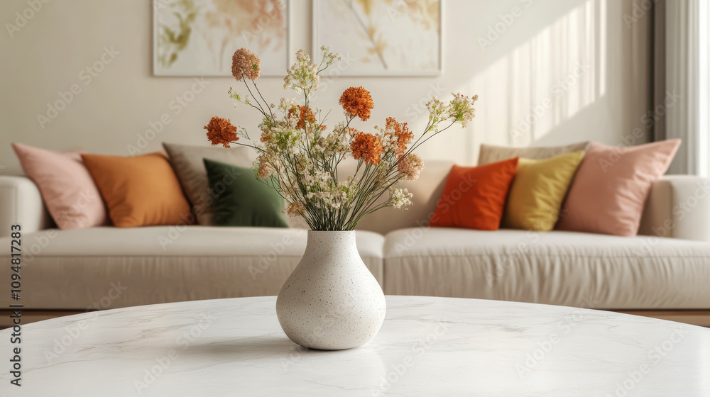 Naklejka premium Modern Living Room Decor with Floral Vase