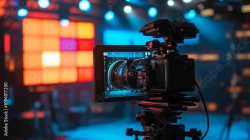 A Professional Video Camera Capturing a Stage Performance