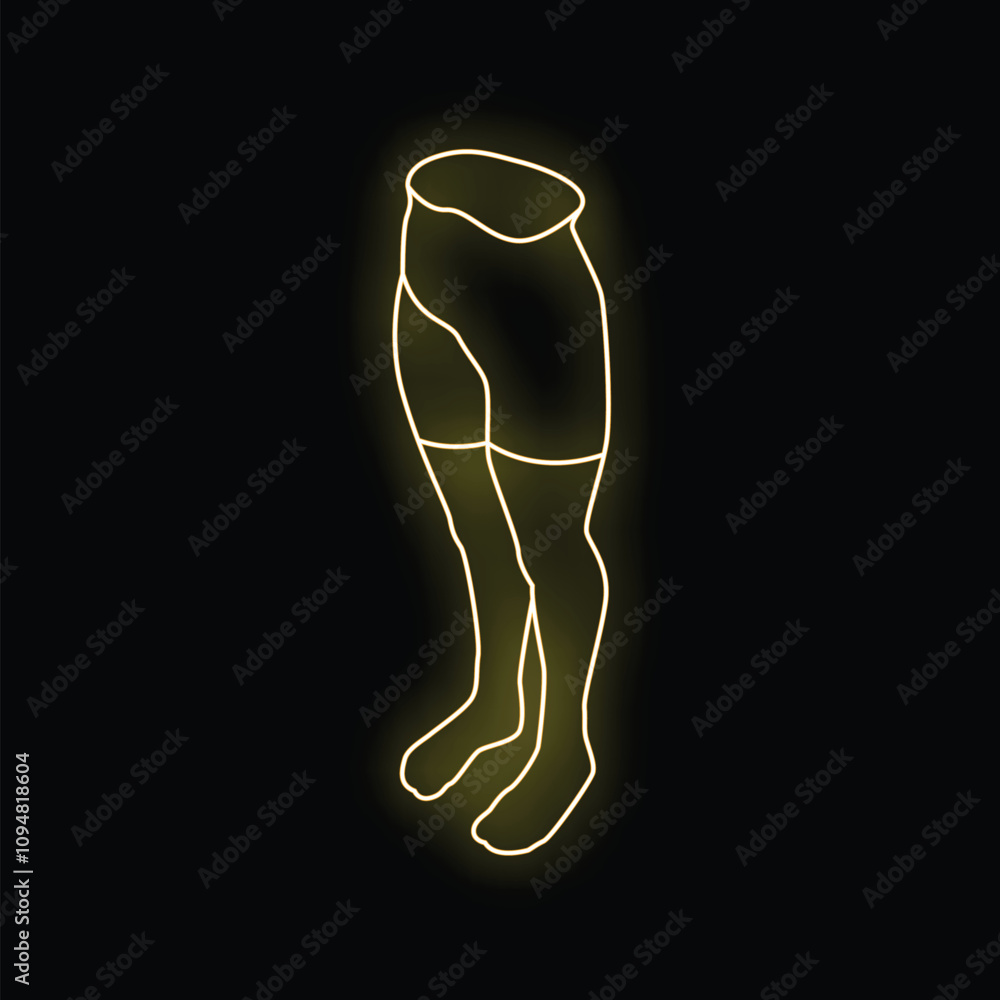 Yellow neon sign illustrating cycling shorts with knee socks on a black background Yellow neon sign illustrating cycling shorts with knee socks on a black background