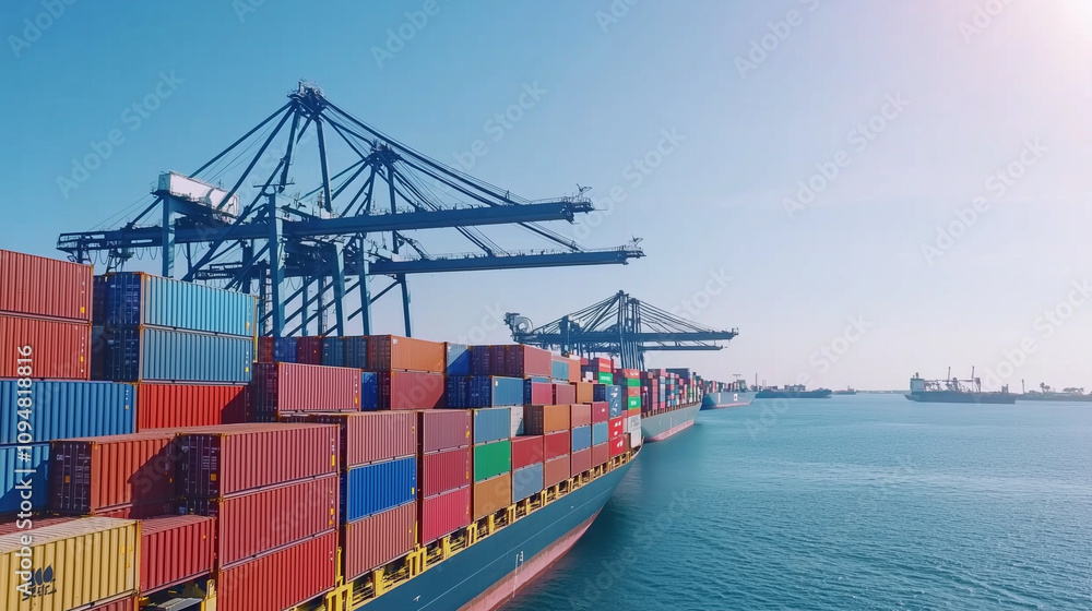Fototapeta premium Container Port Foreman Overseeing Operations with Clipboard