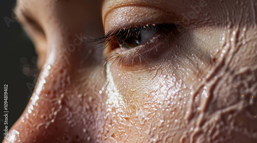 Close-up of skin texture with fine details, highlighting natural imperfections and pores