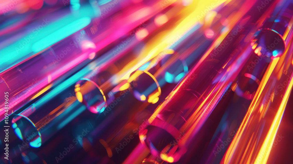 Close-up shot of glowing neon tubes, focusing on textures and intense color vibrancy Close-up shot of glowing neon tubes, focusing on textures and intense color vibrancy