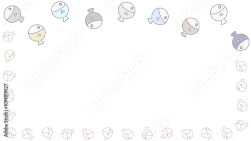 Cute Cartoon 30 Pastel Fish Frame On Transparent Background With Empty Space. PNG Image, Minimal Style, Digital Art, Procreate Pocket photo