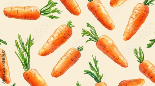 Whimsical carrot iluustration pattern on a light background, Easter concept  photo