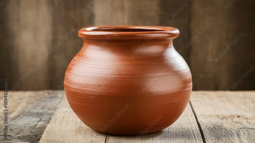 Handmade Artisan Concept, Clay pot on rustic wooden background Handmade Artisan Concept, Clay pot on rustic wooden background