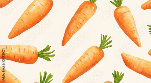 Whimsical carrot iluustration pattern on a light background, Easter concept photo