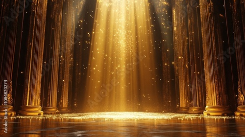 A grand depiction of an opulent stage adorned with sparkling lights and subtle bokeh effects.