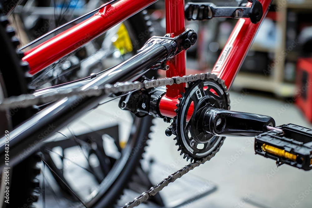 Bicycle repair process in a workshop with detailed close-up view Bicycle repair process in a workshop with detailed close-up view