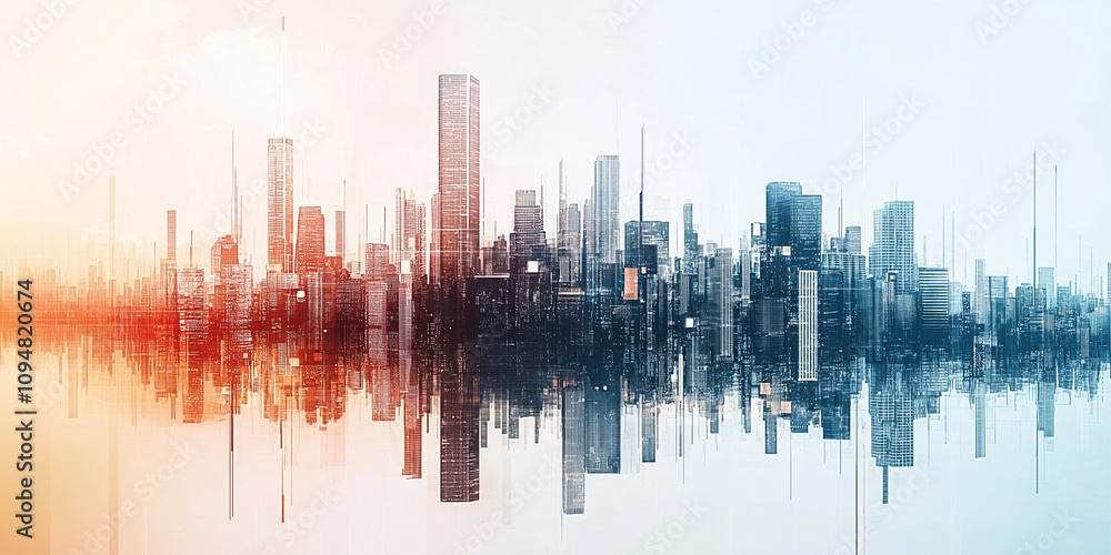 Fototapeta premium Abstract and Modern Urban Skyline with Reflective Buildings and Technological Accents