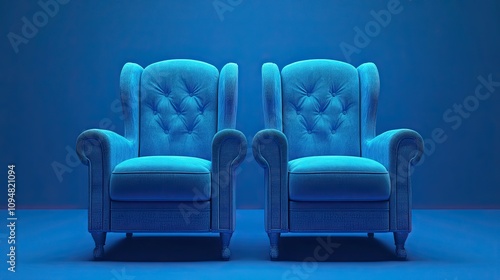 Two blue movie seats on blue photo