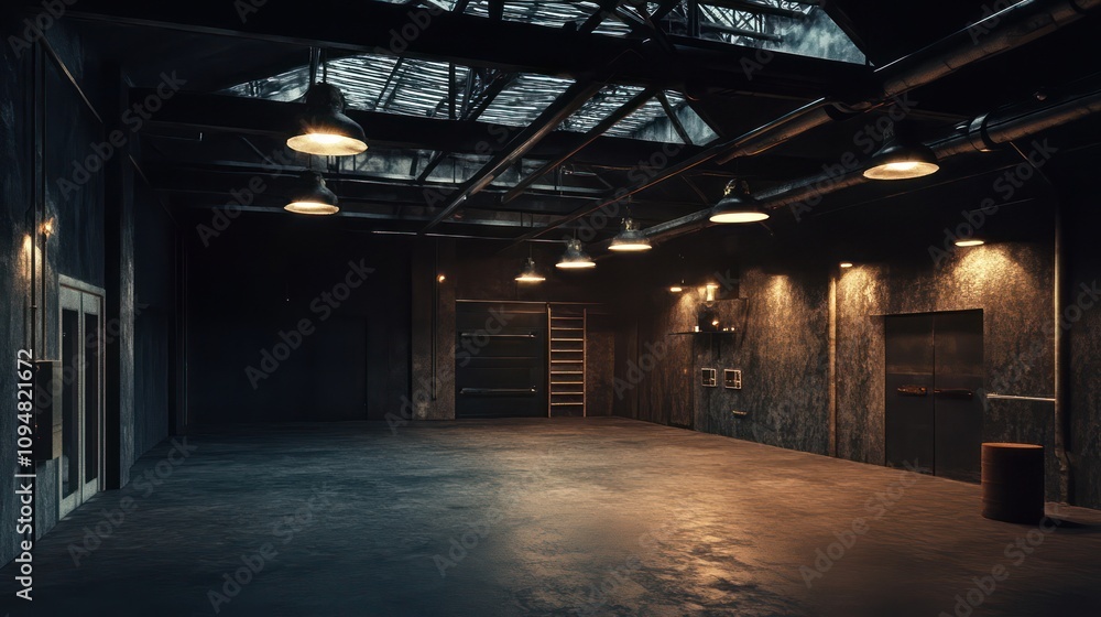 Dark Industrial Interior: A Moody Warehouse Space Dark Industrial Interior: A Moody Warehouse Space