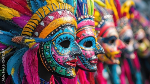 Colorful masks feature intricate designs at the lively Diablada de Píllaro festival photo