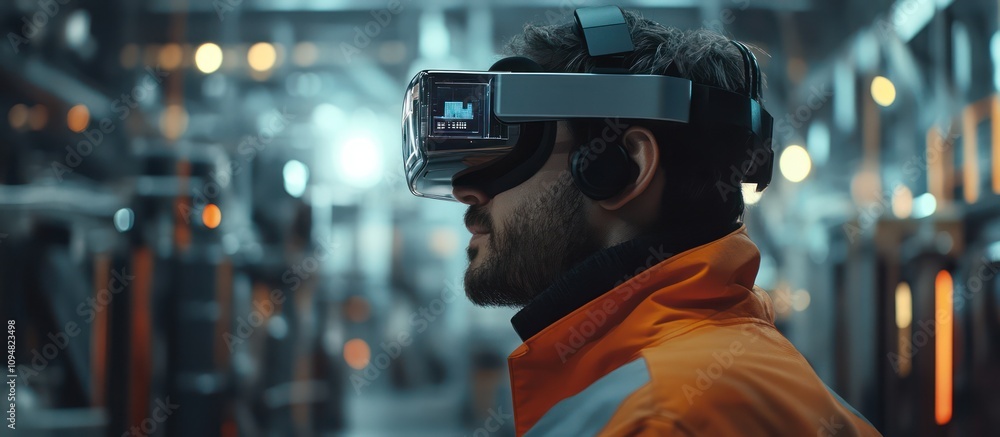 Industrial Worker Utilizing VR Headset for Enhanced Efficiency Industrial Worker Utilizing VR Headset for Enhanced Efficiency