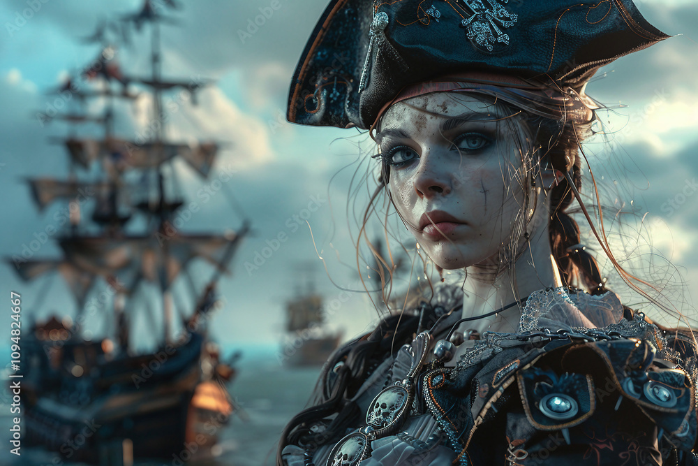 Portrait of medieval pirate ship captain generative AI illustration Portrait of medieval pirate ship captain generative AI illustration