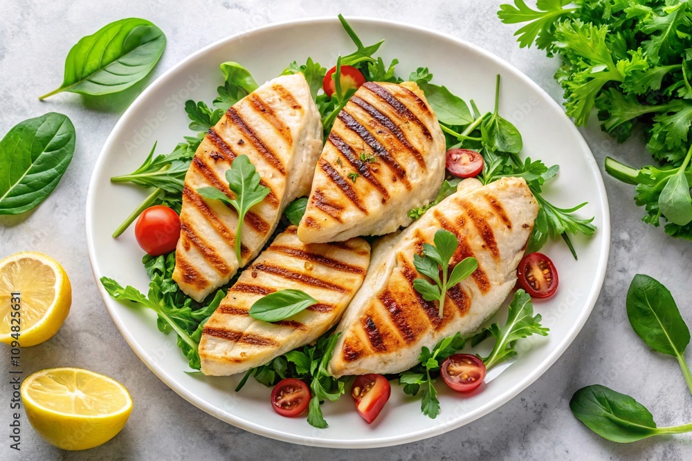 Grilled Chicken Breast Slices on Arugula Grilled Chicken Breast Slices on Arugula
