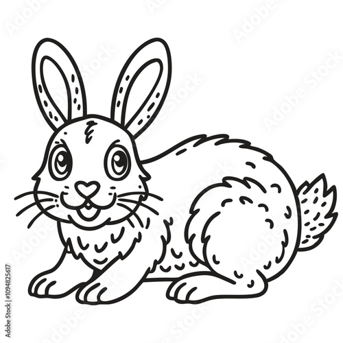 Cartoon rabbit line art illustration, black and white, perfect for coloring books, kids art