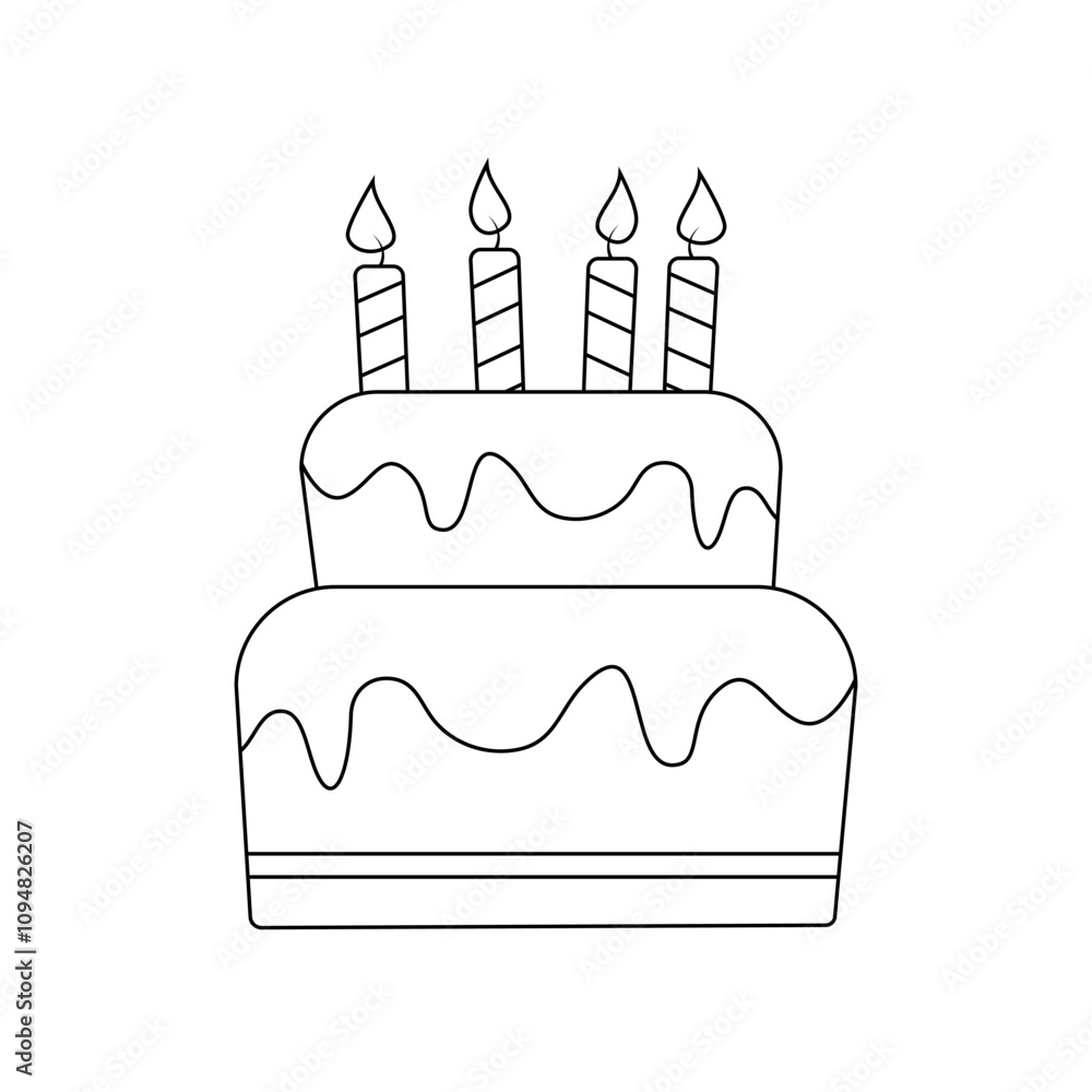 Doodle-inspired birthday cake. Cake with candles. Simple vector drawing Doodle-inspired birthday cake. Cake with candles. Simple vector drawing