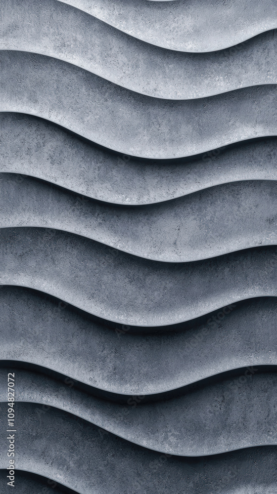 Wavy corrugated metal sheet with textured surface in shades of gray. pattern creates dynamic visual effect, ideal for industrial or modern design themes Wavy corrugated metal sheet with textured surface in shades of gray. pattern creates dynamic visual effect, ideal for industrial or modern design themes
