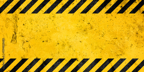 Grunge yellow and black diagonal stripes. Industrial warning background, warn caution, construction, safety