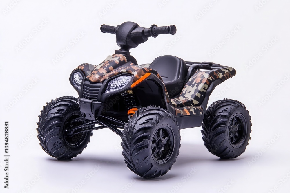 Black kid's four-wheeler with camouflage and LED lights Black kid's four-wheeler with camouflage and LED lights